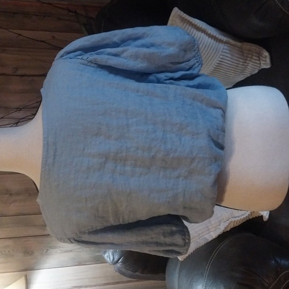 BELLAMBRA Italy Linen Cropped Oversized Blouse Blue L - Picture 4 of 8